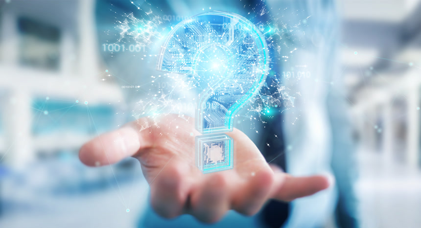 商务手托蓝色问号疑问科技