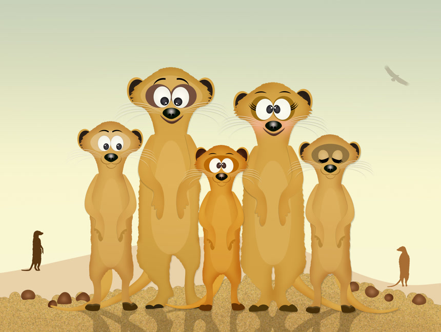 卡通猫鼬在沙漠中站立插画