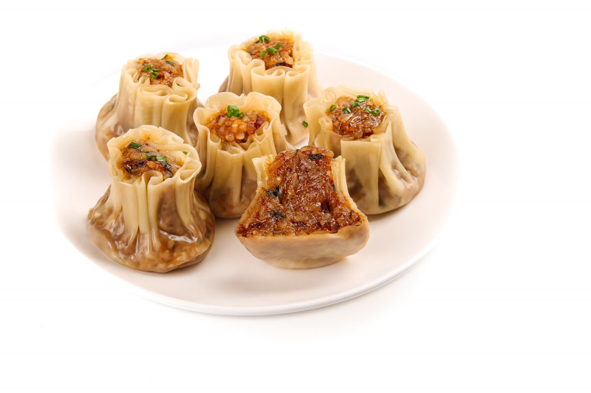 白底上的糯米烧麦