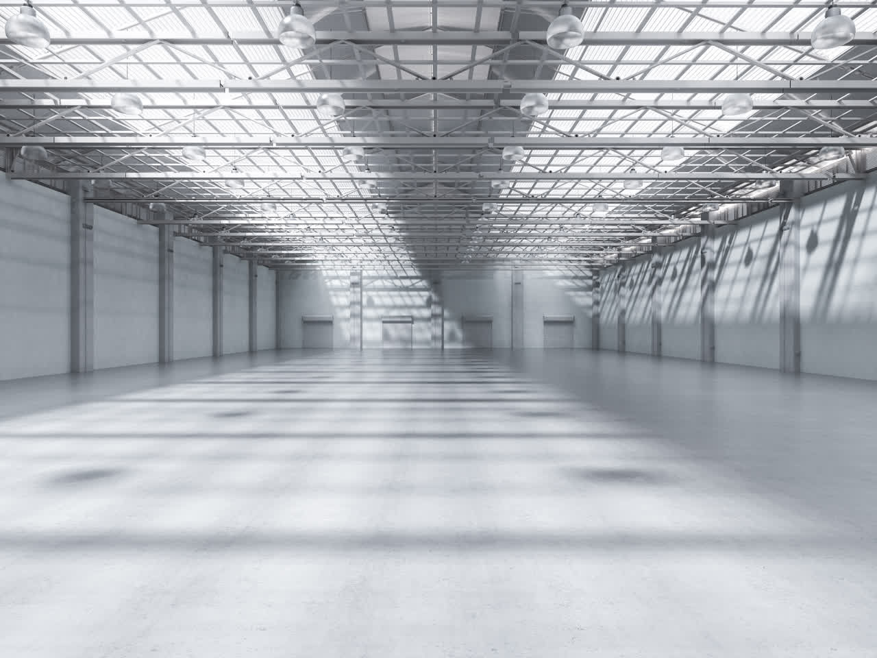 空旷的工厂内部仓库车间室内设计架构概念图 
