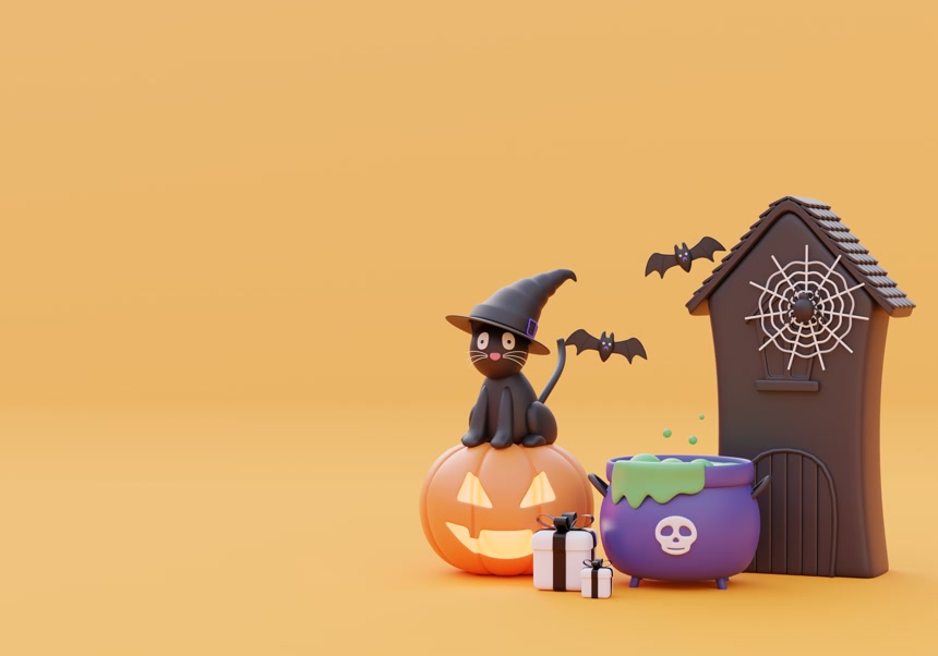 万圣节快乐背景横幅3d插图万圣节元素