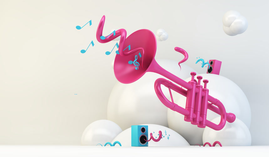 3D粉色喇叭派对庆祝广告素材