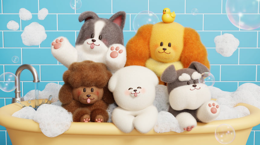 卡通可爱洗澡的狗狗毛绒玩偶羊毛毡玩具