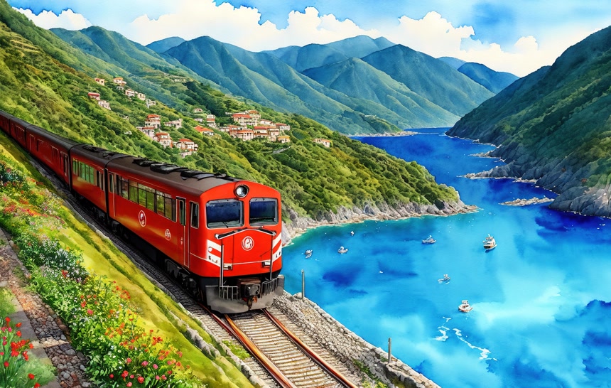 美丽的河流景观铁路火车自然风景