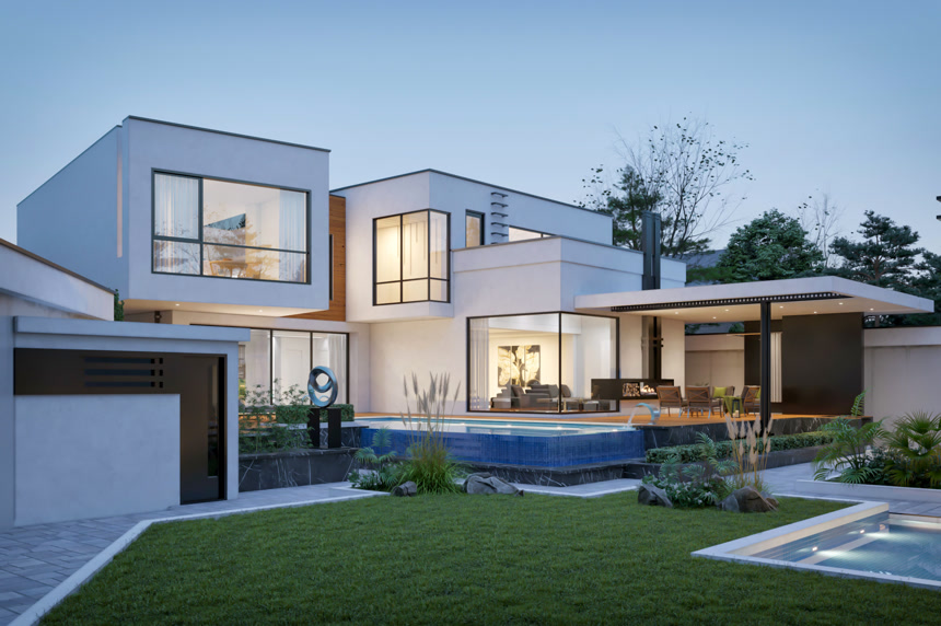 3D渲染现代别墅建筑的外部设计灵感建筑设计