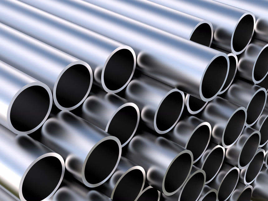 堆叠在一块的金属管道背景