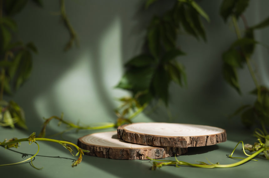 3D渲染木制树根展台电商促销背景展台