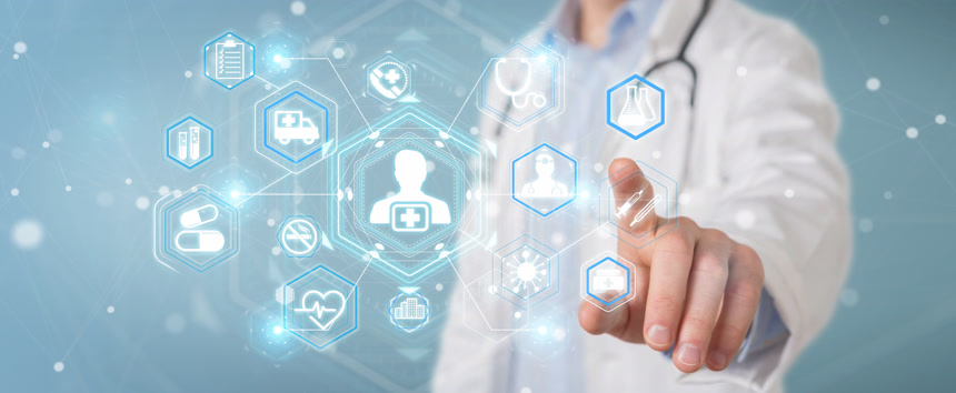 医生使用数字医学未来界面3d 渲染 数字科技 全息图 