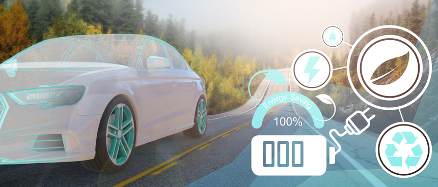 电动汽车的机动性和节能概念3d渲染新能源汽车