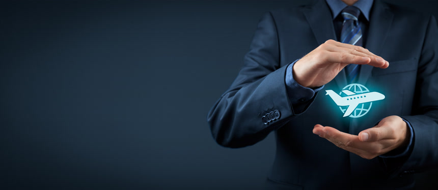 商人手托护照旅行标志商务出差旅行科技特效航空服务