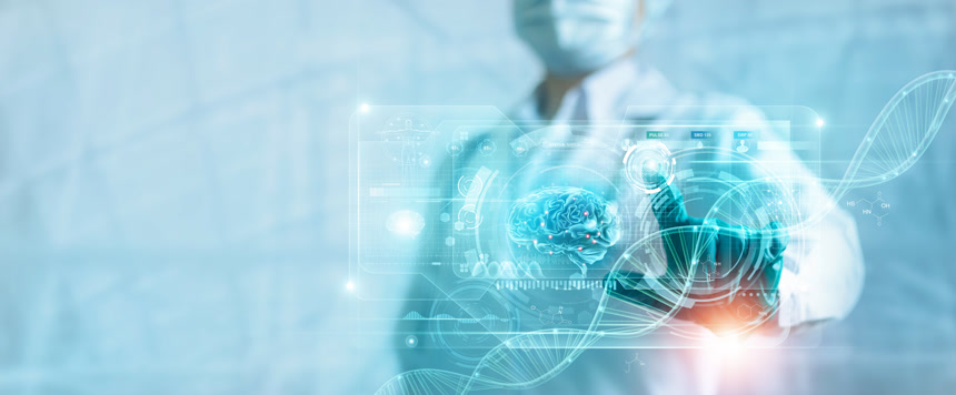 医疗科技医生手触摸电子屏幕医学研究