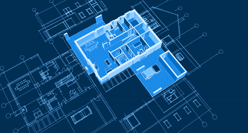 现代房屋建筑草图3D插图
