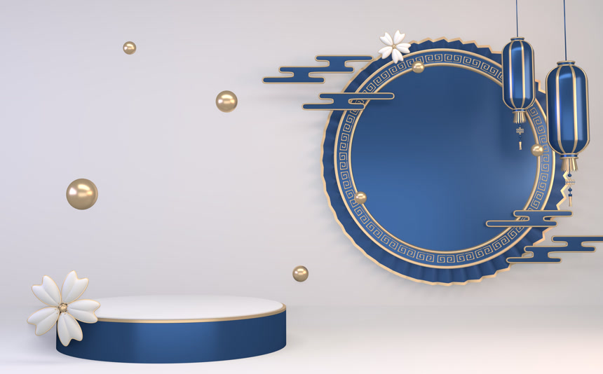 用于产品的模型蓝宝石显示最小几何设计。 3D渲染生活方式