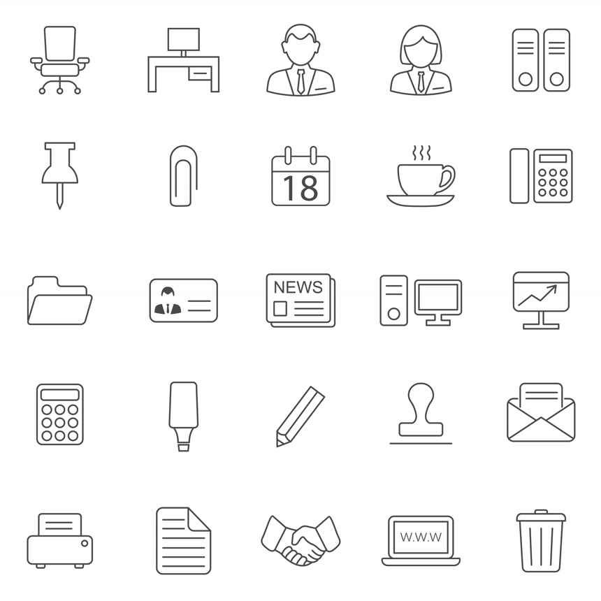 办公室的图标集白底图