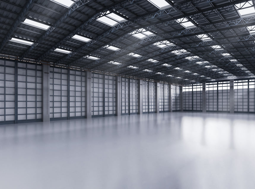 3D用吊灯渲染室内空置工厂建筑结构