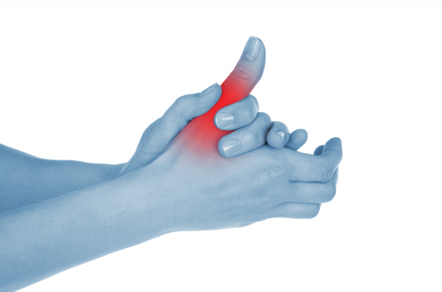 显示红色的手指疼痛图