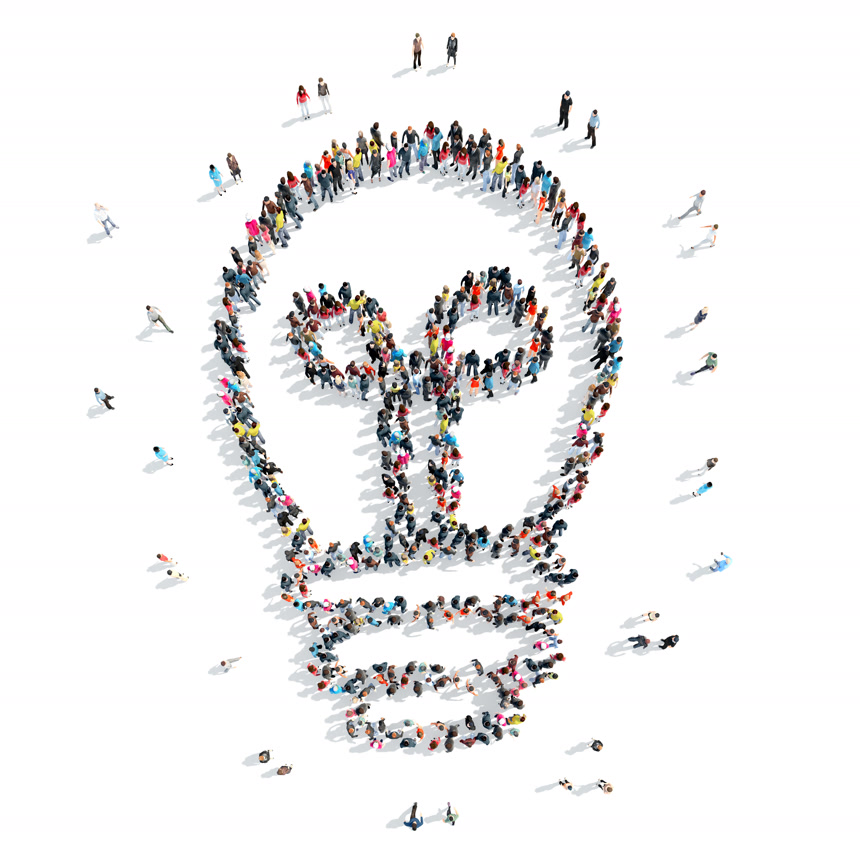 白底图创意人组成的灯泡