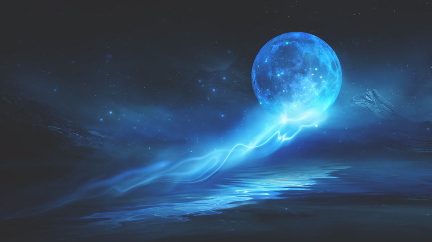 创意蓝色抽象幻想科幻月球风景背景图
