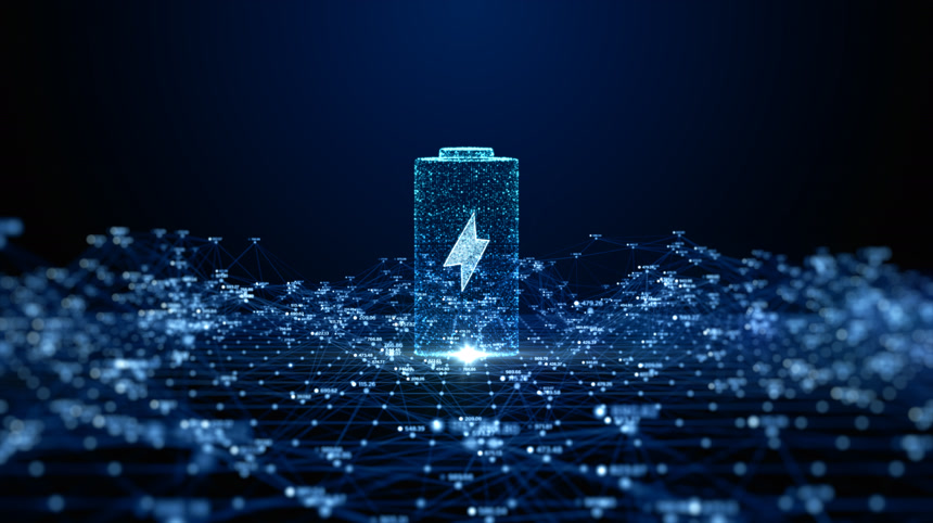 绿色可再生能源汽车和移动设备用技术电池大功率电能技术数字抽象背景3D渲染新能源