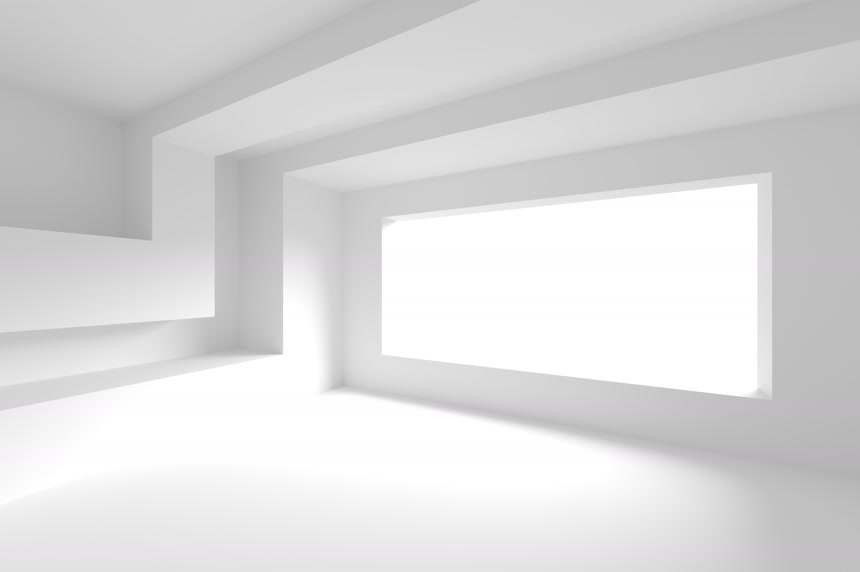 白色几何体建筑空间与光影变化3D渲染