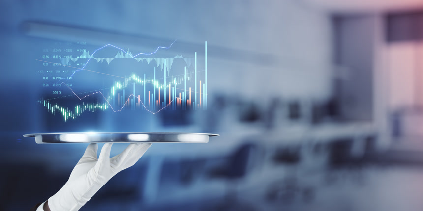 年终总结商务人士拿着平板电脑显示数字线条股票交易市场商业金融概念条形图成长目标