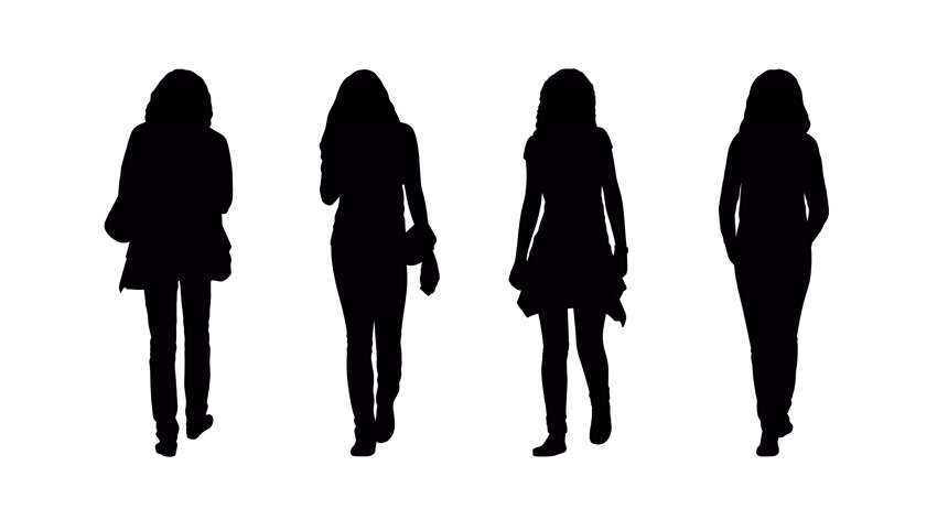 女士行走剪影人物合集白底图