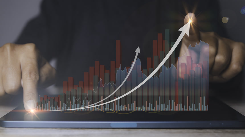 商务人物股市交易上升示意图股市交易