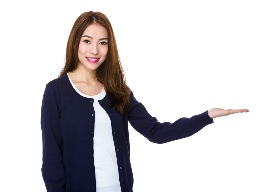 商务职业女性用手演示文稿白底图