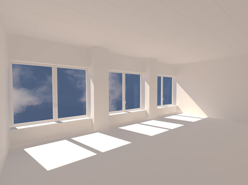 阳光透过窗户照射进空荡荡的房间