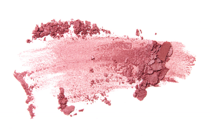 粉红色粉饼涂抹成粉末白色背景美容图片