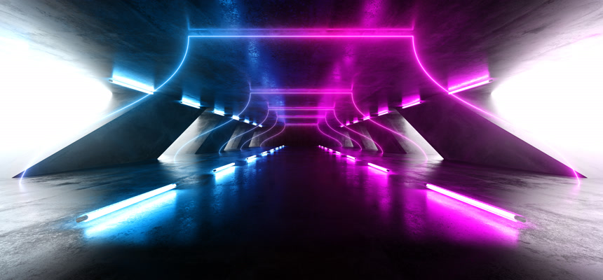 三角未来主义霓虹灯科幻背景发光激光蓝科技展厅