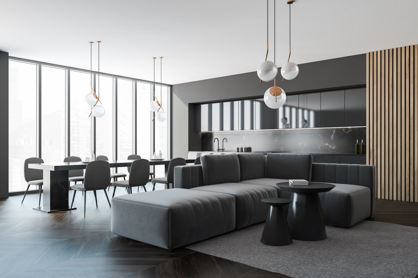 现代客厅设计木地板家具桌椅餐客厅室内设计