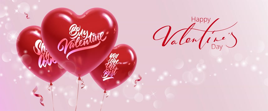 情人节现实的心形气球粉红背景的铭文