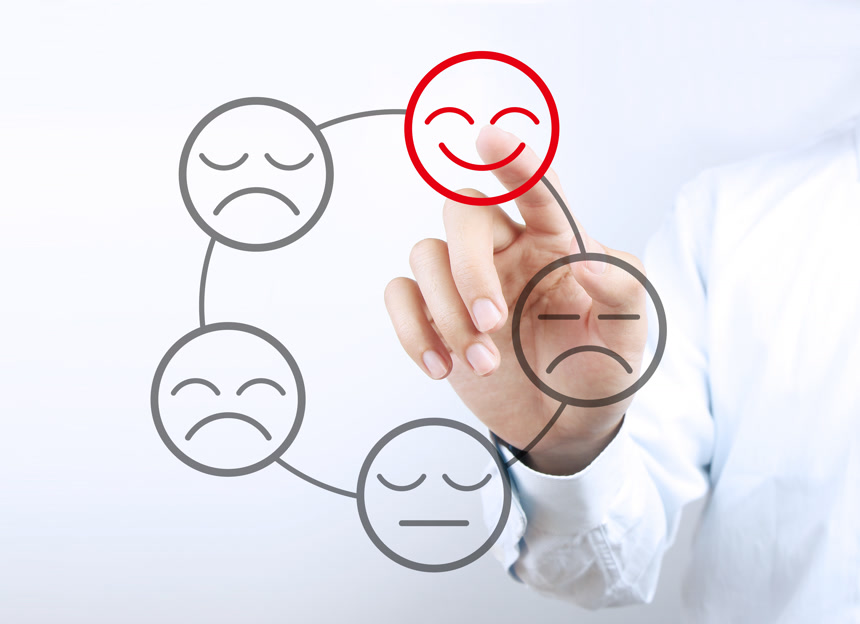 积极和伤心的概念和手指开心心理概念图心理人物肖像