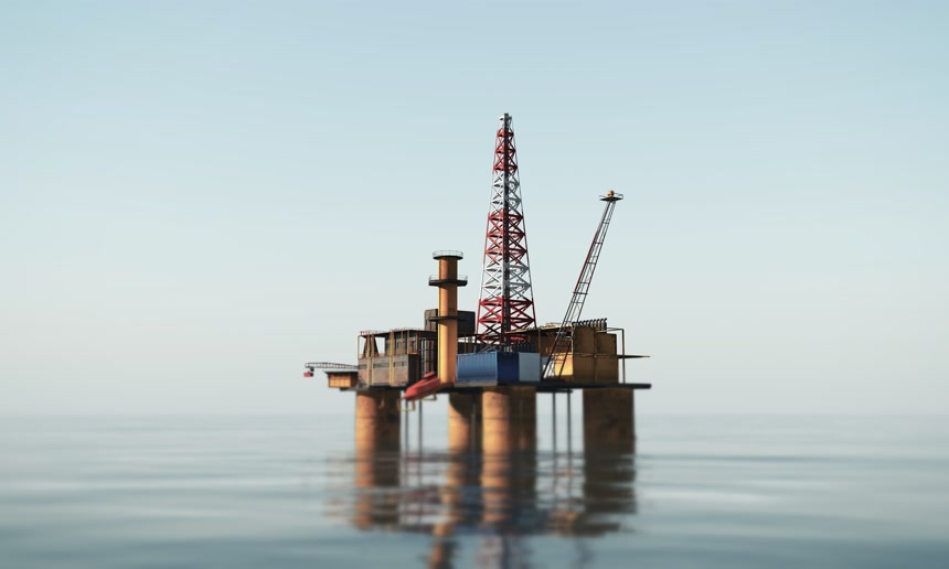 海上石油平台特写图