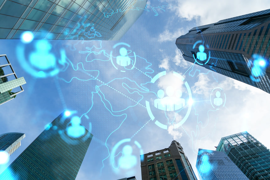 社交媒体全息图低代摩天大楼在金融城