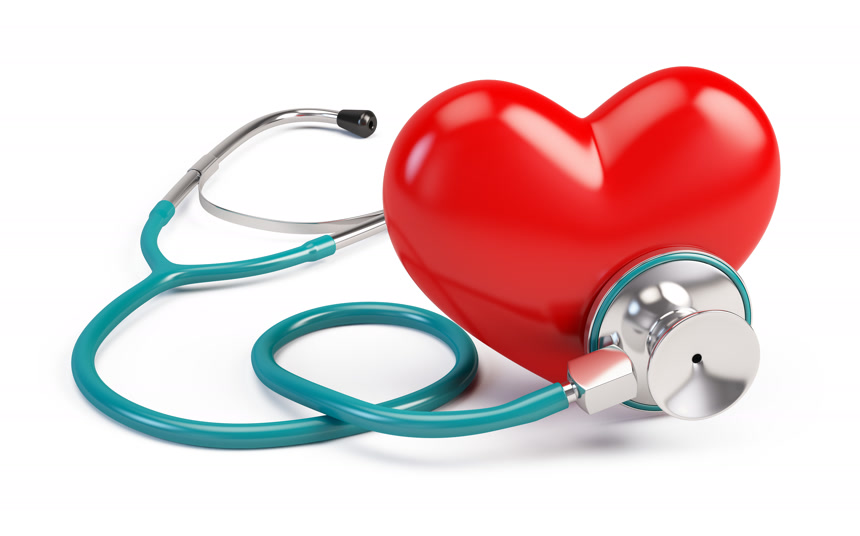 白色底图上的听诊器和红色的心
