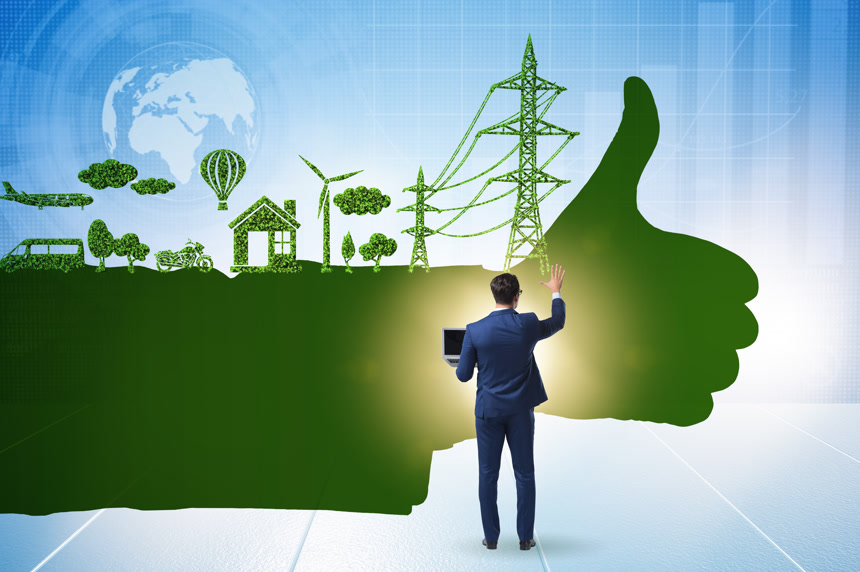 摄影合成商人的绿色环境点赞碳循环展示合成图