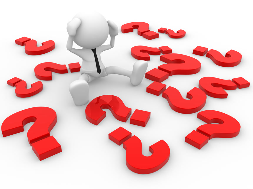 被问号包围的小白人迷惑问号商务素材白底图