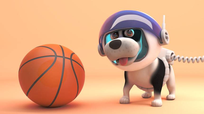 身着宇航服的酷狗探索火星发现篮球3D插图宇宙太空