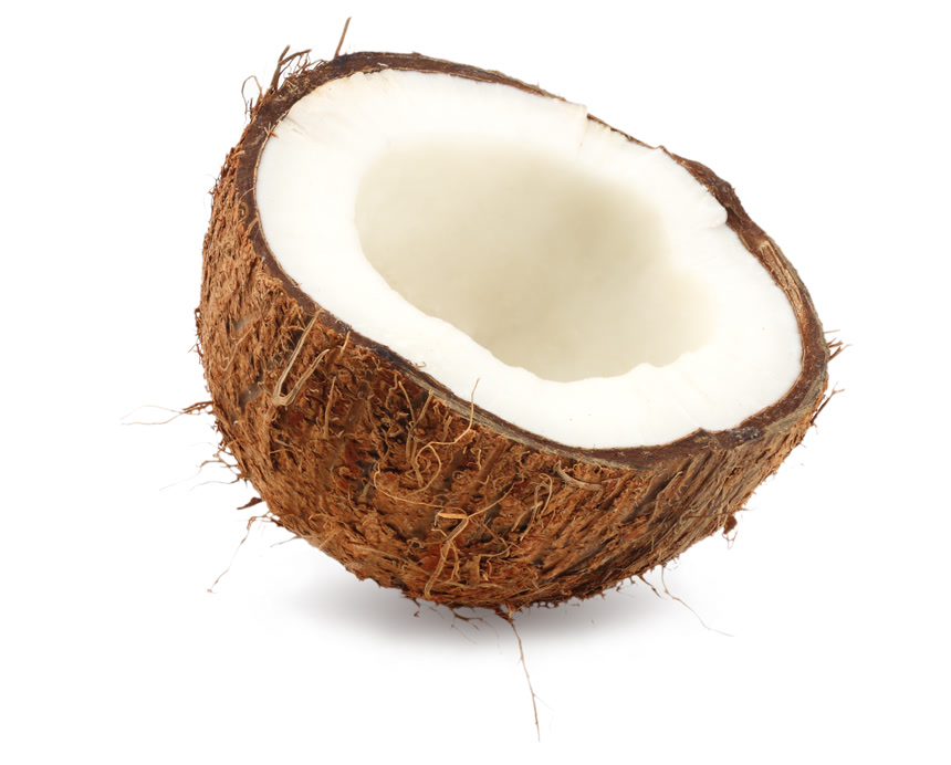 在白色背景上分离的新鲜椰子