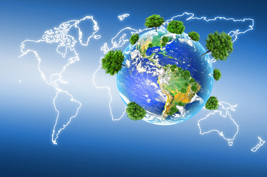 蓝色地球绿树保护环境概念图