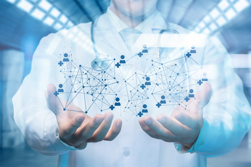 医生伸出手产生数据模型医疗医学未来科技