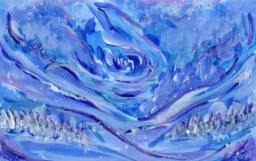 冬季蓝色抽象水彩装饰画
