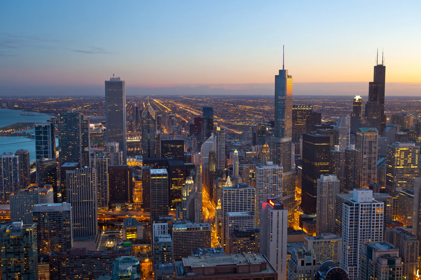 航拍芝加哥城市夜景城市宣传