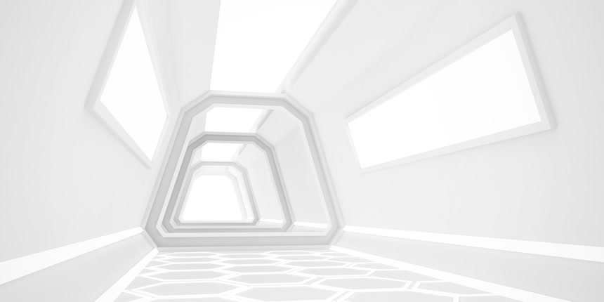 白色简约建筑空间3D几何建筑房地产大气