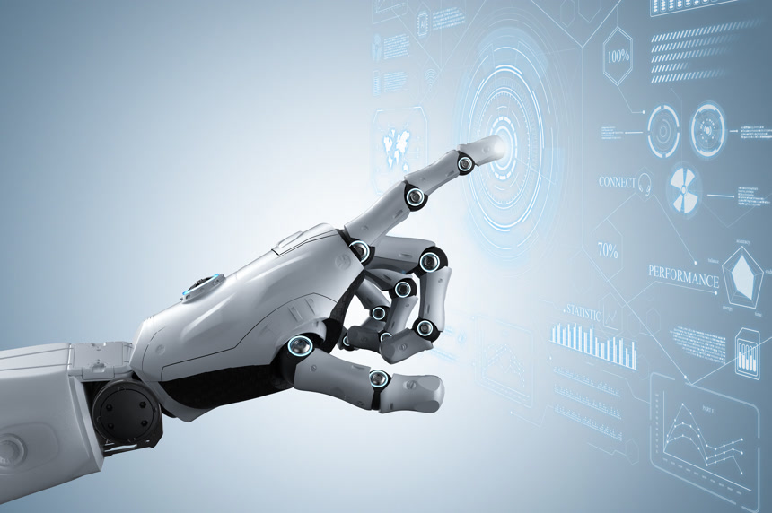 机器人手点击图标人工智能电子商务