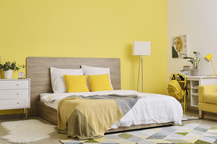 明亮的黄色系卧室案例图室内设计