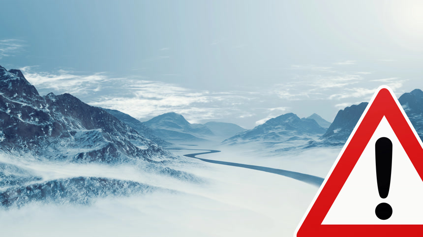 冬季雪山驾驶危险标志