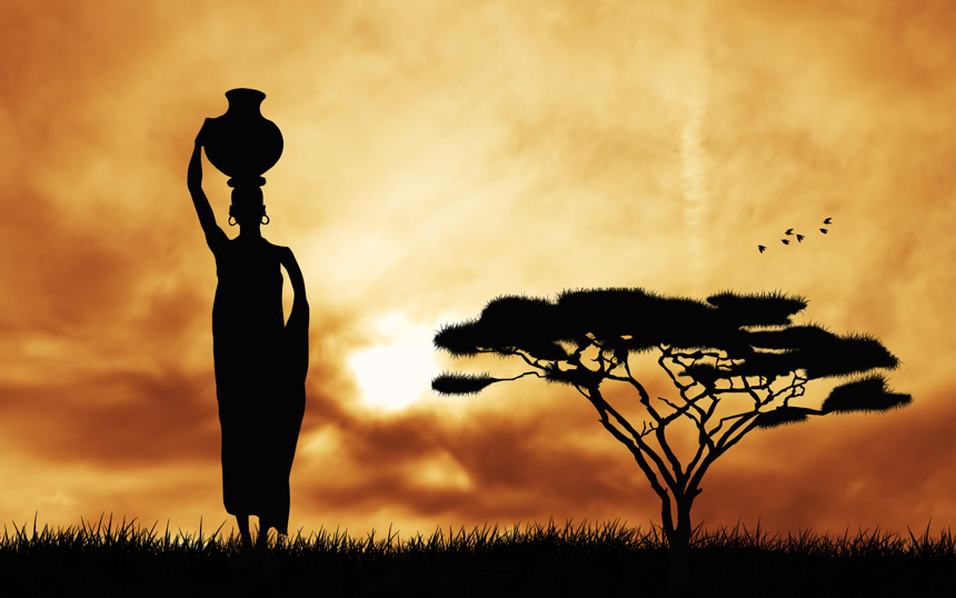 非洲妇女日光下剪影壁纸